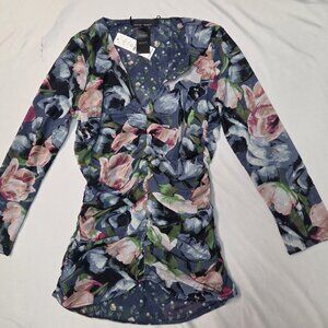 White House Black Market Floral Ruched Blouse